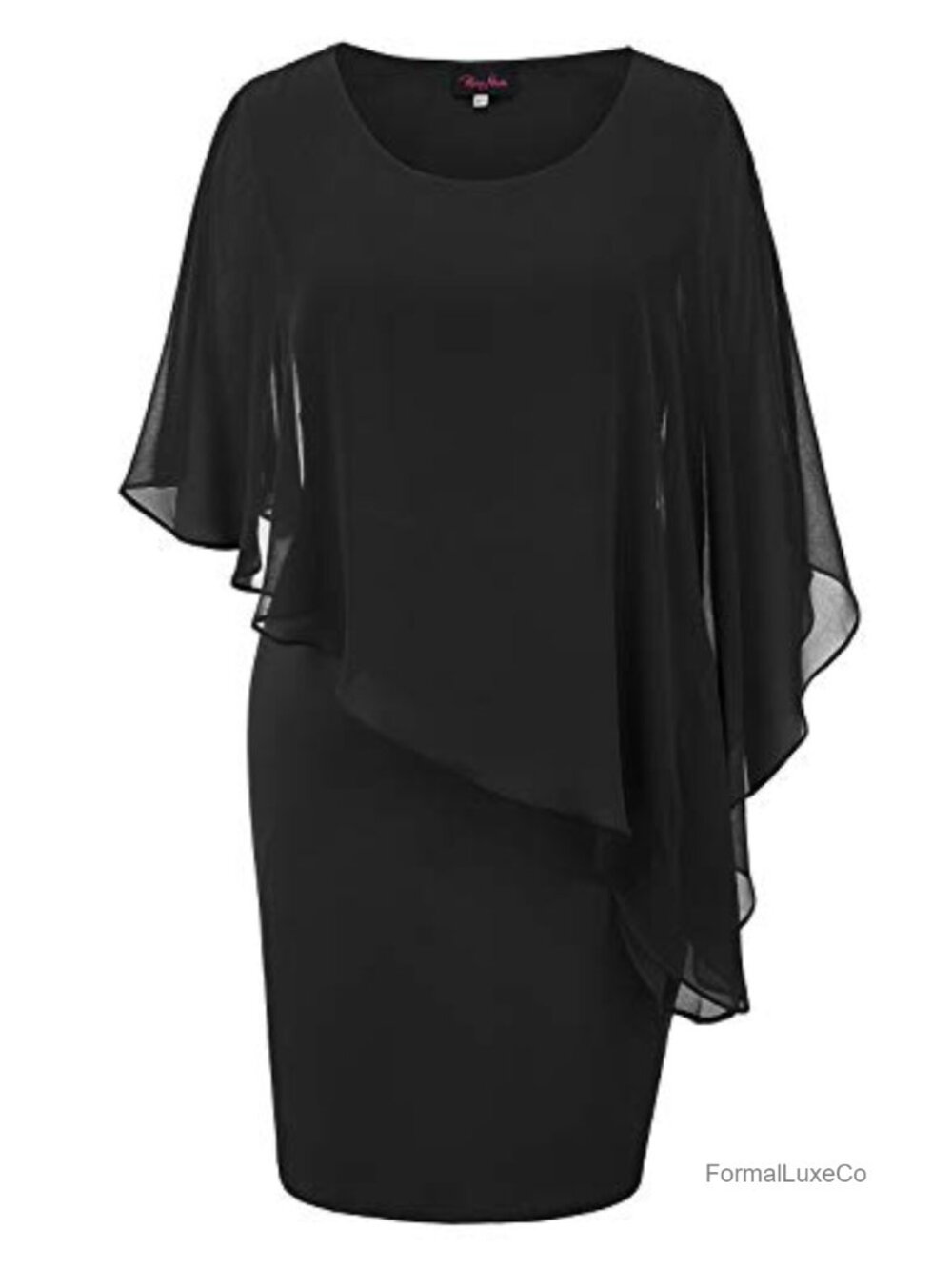 Womens Sleeveless Bodycon Cape Dress Chiffon Overlay Pencil Midi Wedding Guest